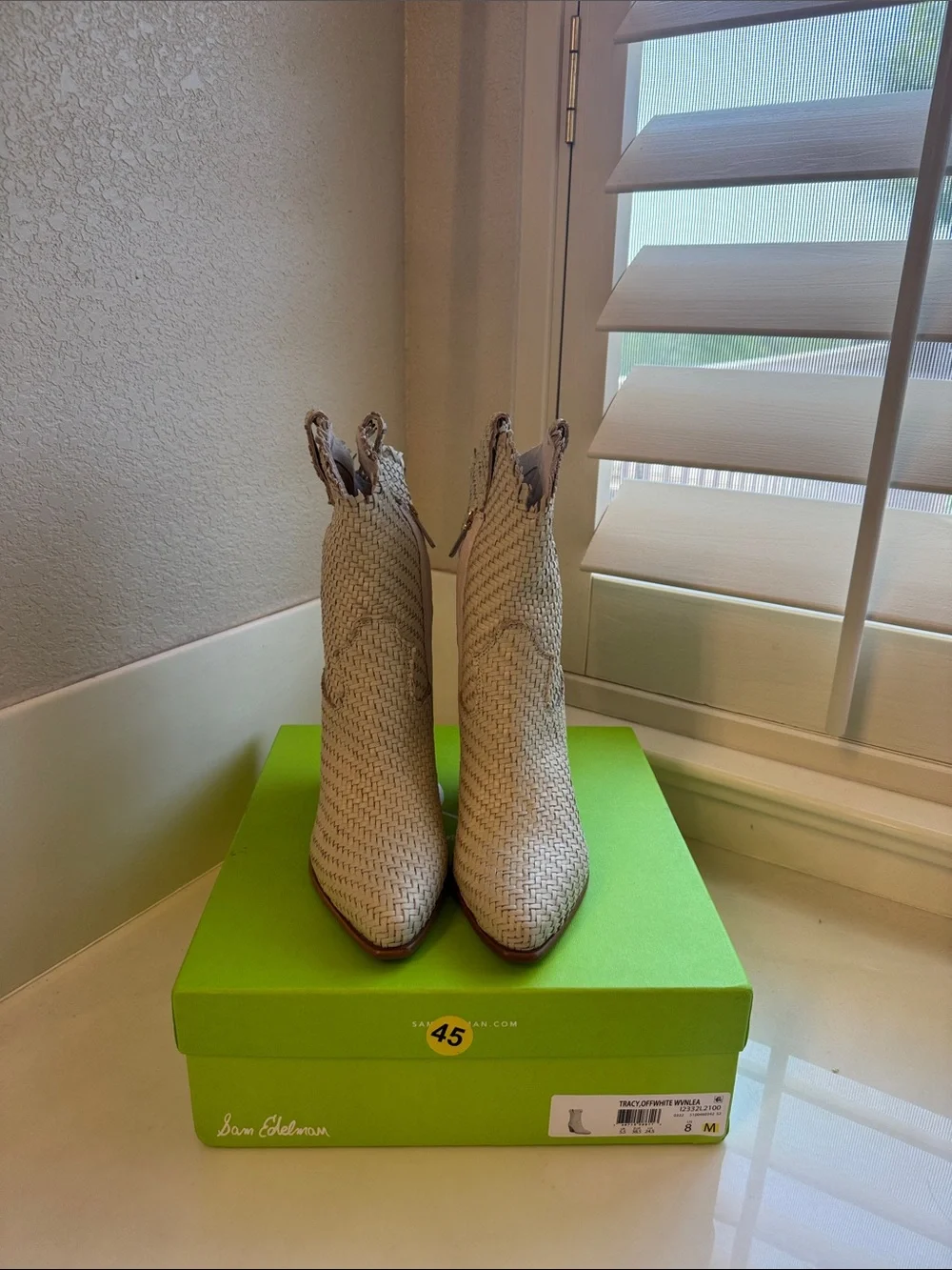 Sam Edelman Tracy Off White Woven Western Booties 8